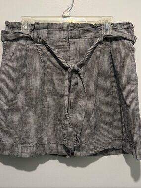 Loft Linen Blend Elastic Waist Belted Gray Striped Skirt Womens 12